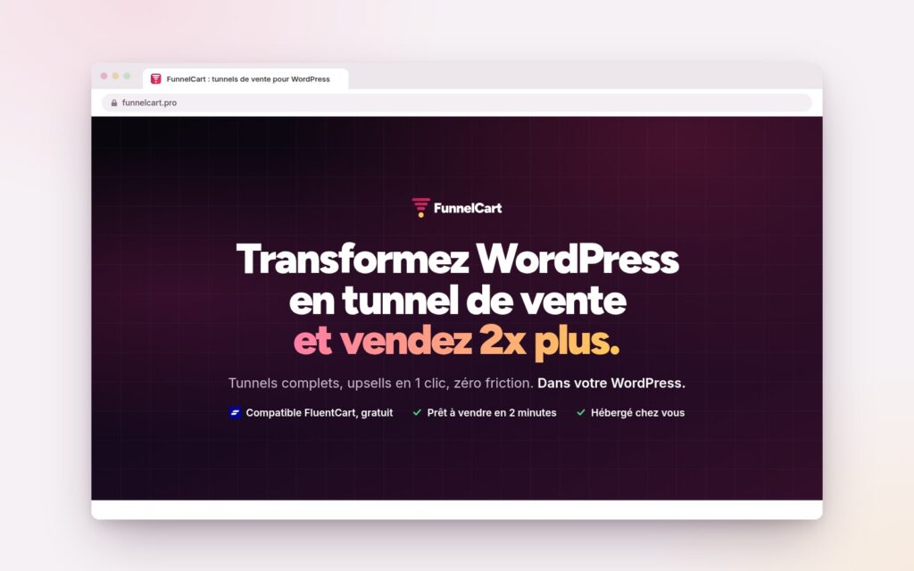 Le site funnelcart.pro ouvert dans un navigateur
