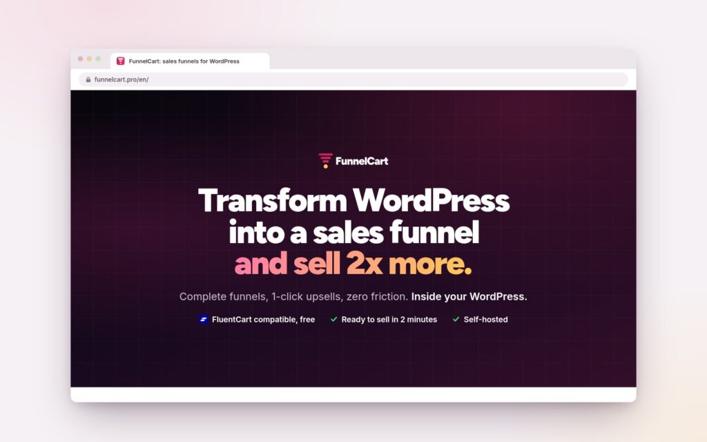 The funnelcart.pro website open in a browser