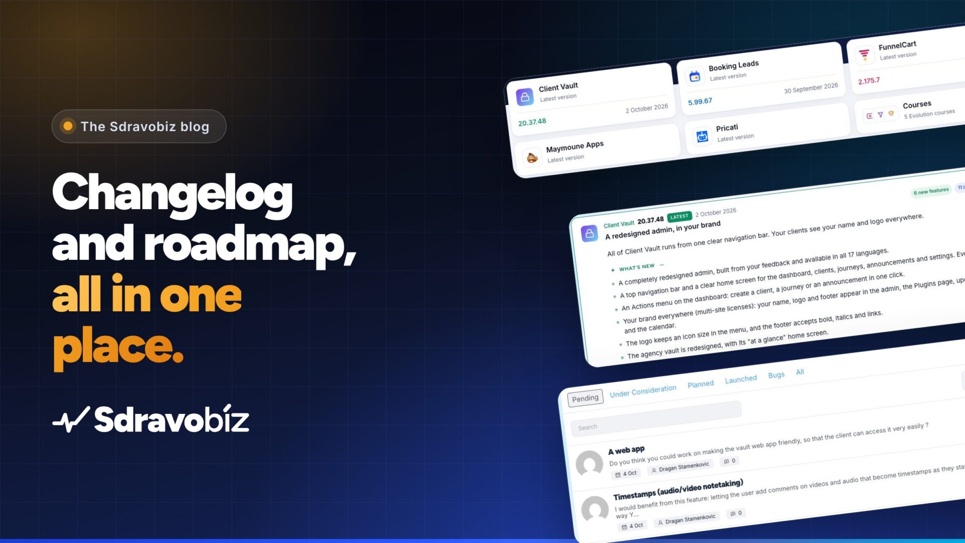 Sdravobiz changelog and roadmap, all in one place: software cards, an open version and roadmap ideas