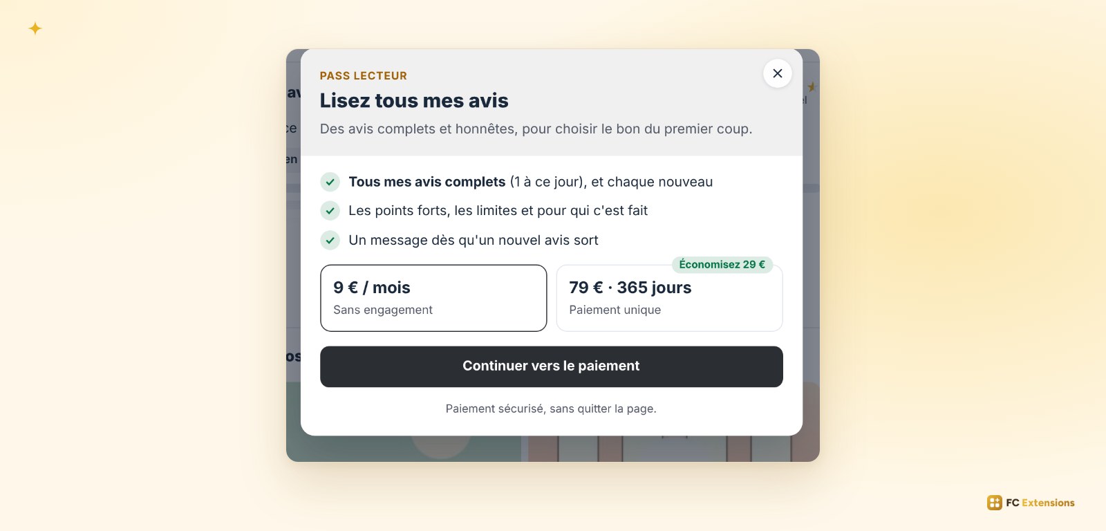 La fenêtre de vente du Pass Lecteur, avec ses deux formules et le paiement dans la fenêtre.