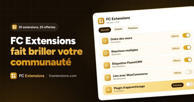 FC Extensions fait briller votre communauté : l’écran des extensions avec leurs interrupteurs.