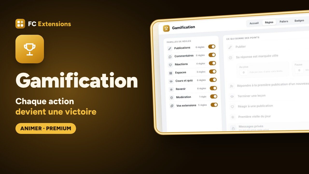 Gamification pour FluentCommunity : chaque action devient une victoire