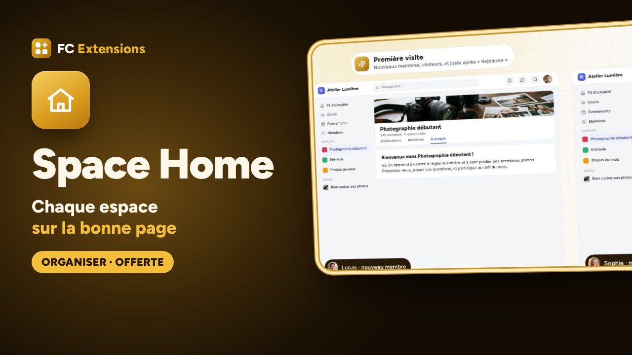 Space Home pour FluentCommunity : chaque espace sur la bonne page