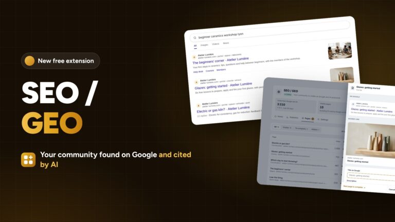 Featured image: “SEO / GEO”, with a Google search and the SEO / GEO block of a course.