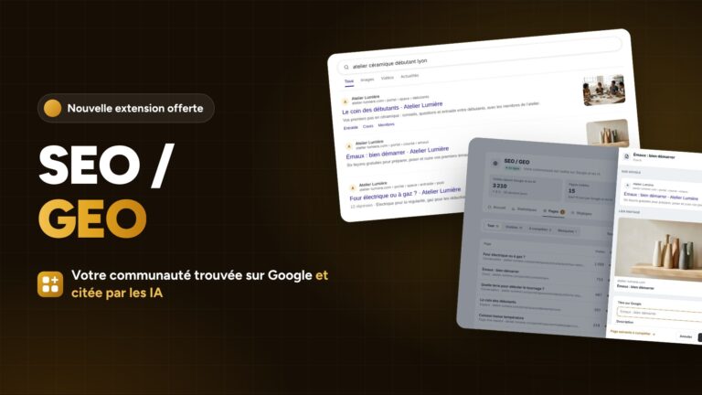 Image à la une : « SEO / GEO », avec une recherche Google et le bloc SEO / GEO d’un cours.