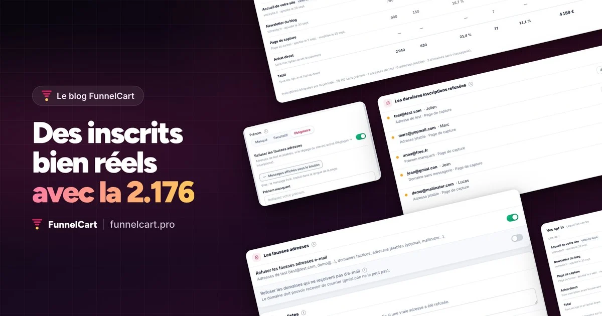 FunnelCart 2.176 : des inscrits bien réels dans votre liste