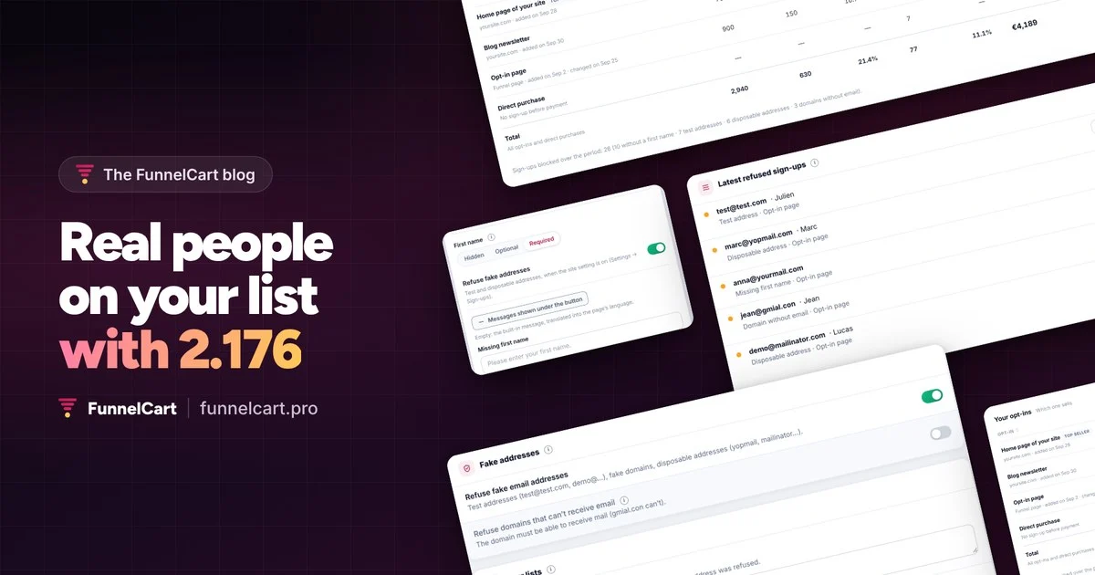 FunnelCart 2.176: real people on your list